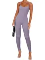 Lavender sleeveless backless ribbed knit jumpsuit showing slim fit design on model - S / Jumpsuits / Purple