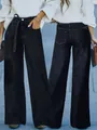Jeans vintage a gamba larga neri in stile americano con vita annodata per la moda autunno - Taglia S / Pantaloni e gonne / Nero