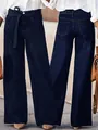 Jeans in denim blu scuro a gamba larga stile vintage con vita alta e cintura inclusa - Taglia S / Pantaloni e gonne / Blu scuro
