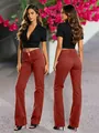 Jean évasé élégant à taille haute et double boutonnage pour femme en rouge rouille - S / Bas / Rouge Brique