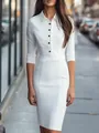 Elegante abito a camicia bianco aderente con bottoni neri e dettaglio in vita - Taglia S / Vestiti / Bianco