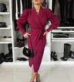 Detailed view of a luxury burgundy wrap dress featuring a shawl collar and puff sleeves - S / Dresses / Burgundy