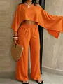 Conjunto de vacaciones naranja de dos piezas con top asimétrico y pantalones anchos - Naranja