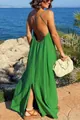 Detalle de espalda descubierta de un vestido largo verde con tirantes finos - S / Vestidos / Verde