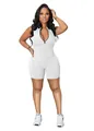 Premium sleeveless white ribbed zip-front romper jumpsuit for women, slim fit athletic style - S / Dresses / White