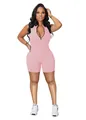 Rosa ärmelloser Damen-Jumpsuit mit Frontreißverschluss aus Rippstrick - Rosa