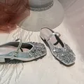Silver square toe Mary Jane block heel mules with luxury rhinestone embellishments - 34 / Silver