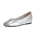 Ballerines vintage françaises en cuir argenté avec nœud et bout pailleté brillant - 34 / Argent