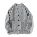 Classic grey chunky knit oversized cardigan sweater with front pockets for winter - S / Tops / Gray