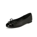 Elegant black ballet flats with patent toe cap and bow detail, SKU variant view. - 34 / Black