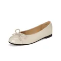 French style cream ballet flats with bow and round toe, comfortable flat commute shoes. - 34 / Apricot