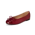 French style burgundy flat shoes with bow and patent leather cap toe - 34 / Burgundy