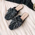 Elegante schwarze flache Pantoletten mit funkelnder Strass-Schleife für Frauen - 34 / Schwarz