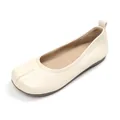 Klassische beige Ballett-Flats mit Falten im Tabi-Stil und weicher flacher Sohle - 34 / Künstliche Split Zehe Plissee Flache Schuhe (Q816-1) / Gebrochenes Weiß