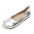 Elegante silberne Metallic-Ballerinas mit künstlicher Tabi-Zehe und Retro-Falten - 34 / Künstliche Split Zehe Plissee Flache Schuhe (Q816-1) / Silber