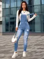 Fashionable slim fit distressed denim overalls with ripped detailing and adjustable straps - XS / Bottoms / Sky Blue