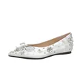 Elegante silberne flache Schuhe mit spitzer Zehenpartie, Strassschleife und Kristallen - 34 / Silber