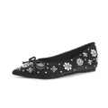 Elegante schwarze spitze Ballerinas mit funkelnden Strassblumen und Schleifendetail. - 34 / Schwarz