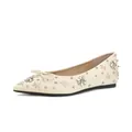 Elegante cremefarbene Ballerinas mit glitzernden Strassblumen und feiner Schleife - 34 / Aprikose