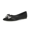 Elegante zwarte platte schoenen met spitse neus, strasstrik en satijnen afwerking. - 34 / Zwart