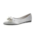 Elegante zilveren satijnen platte schoenen met puntneus en sprankelende strass strik - 34 / Grijs