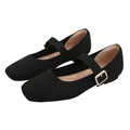 Élégantes ballerines Mary Jane en maille noire avec bride et boucle dorée pour femmes - 35 / Noir