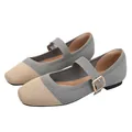 Chaussures plates Mary Jane élégantes en maille grise et beige avec boucle réglable en métal - 35 / Patchwork Gris Beige