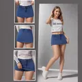 Mini-jupe en jean bleu vintage à taille haute avec short intégré pour femmes - XS / Bas / Bleu foncé