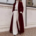 Elegant floor-length burgundy wool coat for women in a modern street style outfit - S / Tops / Dark Red