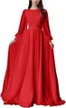 Elegant red French style chiffon maxi dress with long sleeves and pleated waist - S / Dresses / Red