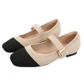Élégantes ballerines Mary Jane en maille beige avec bout noir et bride à boucle dorée - 35 / Abricot Noir