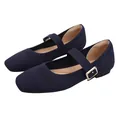 Ballerines Mary Jane en maille bleu marine avec bride à boucle réglable et bout carré - 35 / Bleu marine