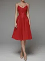 Robe de soirée évasée rouge brodée élégante avec bretelles spaghetti et col en V sexy - XS / Robes / Rouge