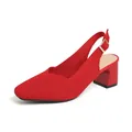 Vibrant red knitted breathable square toe chunky heel slingback sandals for women - 35 / Red