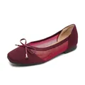 Elegante bordeauxrode fly-knit ballerina's voor dames met mesh en strikdetail - 35 / Bordeauxrood