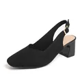 Black breathable square toe block heel slingback sandals for women - 35 / Black