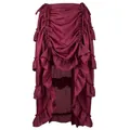 Vintage wine red high-low steampunk pirate skirt with elegant ruffles and ruched details - S / Bottoms / Burgundy