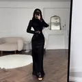 Elegant black lace bodycon evening dress with long sleeves for formal events - S / Dresses / Black