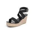 Sandalias de cuña negras estilo resort con plataforma tejida y correa ajustable al tobillo - 35 / Negro