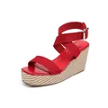 Sandalias de cuña rojas para mujer con tiras elásticas trenzadas y cierre de hebilla - 35 / Rojo