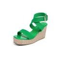 Sandalias de cuña verdes con plataforma trenzada y correas elásticas para el verano. - 35 / Verde