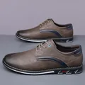 Chaussures décontractées en cuir marron pour hommes avec bordure bleue, design léger - 38 / Kaki