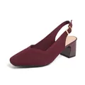 Women's burgundy breathable knit square toe slingback sandals with a chunky mid heel - 35 / Burgundy