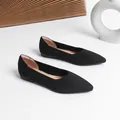 Elegant black pointed-toe knit flats for women, comfortable breathable slip-on shoes - 35 / Black
