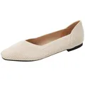 Elegant women's beige fly-knit square toe flats with breathable mesh and comfortable sole - 35 / Apricot