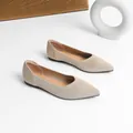 Elegant beige knit pointed-toe flat shoes for women with breathable mesh finish - 35 / Apricot