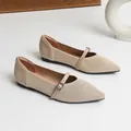 Élégantes ballerines Mary Jane en maille beige à bout pointu avec bride à boucle - 35 / Abricot
