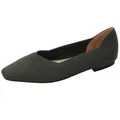 Stylish olive green knitted pointed toe flat shoe with breathable woven texture for women - Army Green