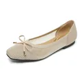 Elegante beige geweven platte schoenen met ademend mesh en decoratief strikdetail ontwerp - 35 / Abrikoos