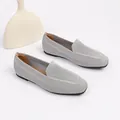 Casual grey knit square toe loafers with breathable woven texture for women - Light Gray